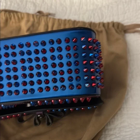 Louboutin Studded Blue and Red Women's Bag - Picture 7 of 17